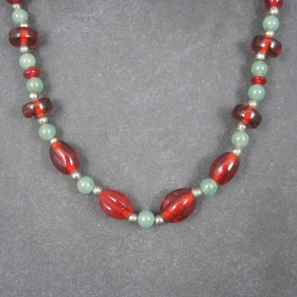Vintage Aventurine Red Glass Bead Necklace 16 Inches